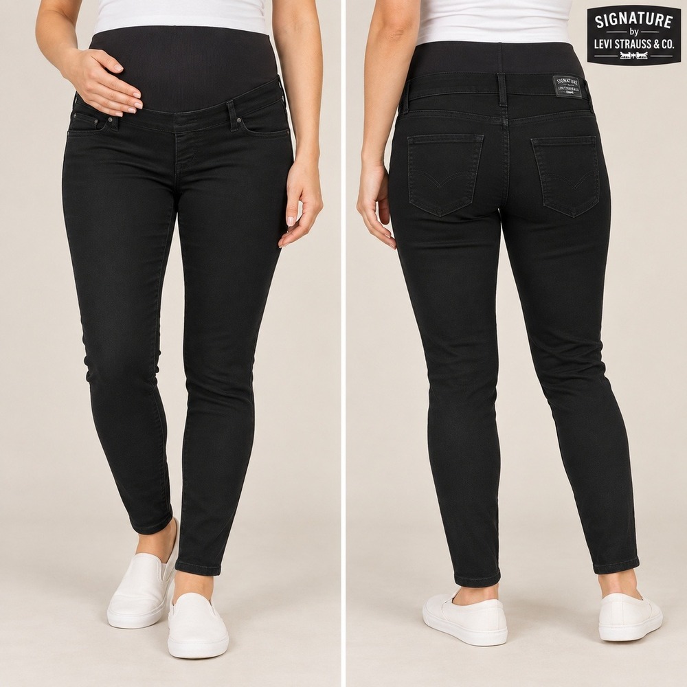 Signature by Levi Strauss Maternity Jeans Women M 12-14 Baby Bump Skinny Black